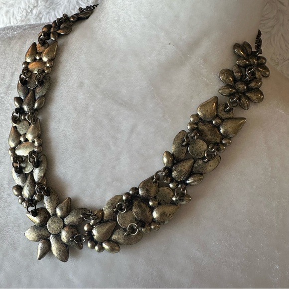 Gemstone Statement Necklace Reversible Gold Metal Chocker - Picture 10 of 13